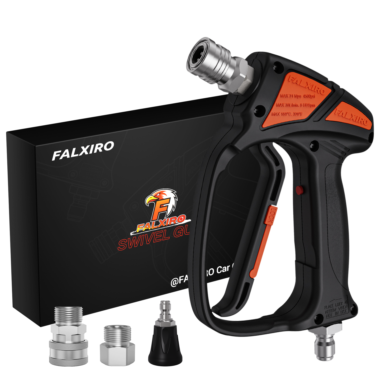 FALXIRO Swivel Pressure Washer Gun 4500PSI，Short Spray Gun for Gas or Electric，With 3/8 Inch Quick Connection and 1/4 Inch Quick Connect,Car wash Gun|Automotive Detailing